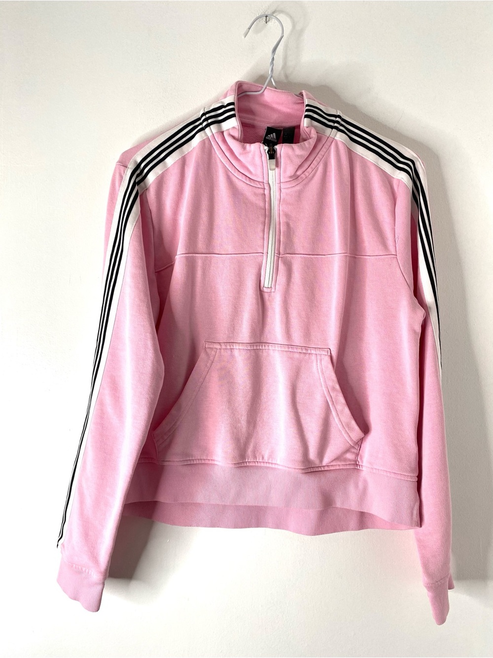 adidas Light Pink Quarter Zip Sweatshirt 3 Stripe Pullover Athleisure Sporty Y2K